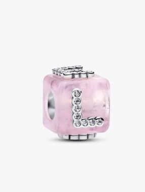 Authentic Pandora Pink Murano Glass Love Cube Charm